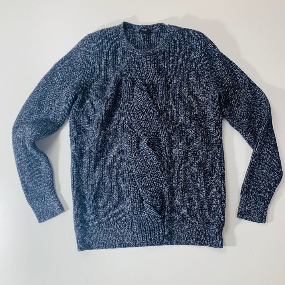 Talbots Sweater Cable Knit Blue White Heathered 100% Cotton Chunky Nautical MP